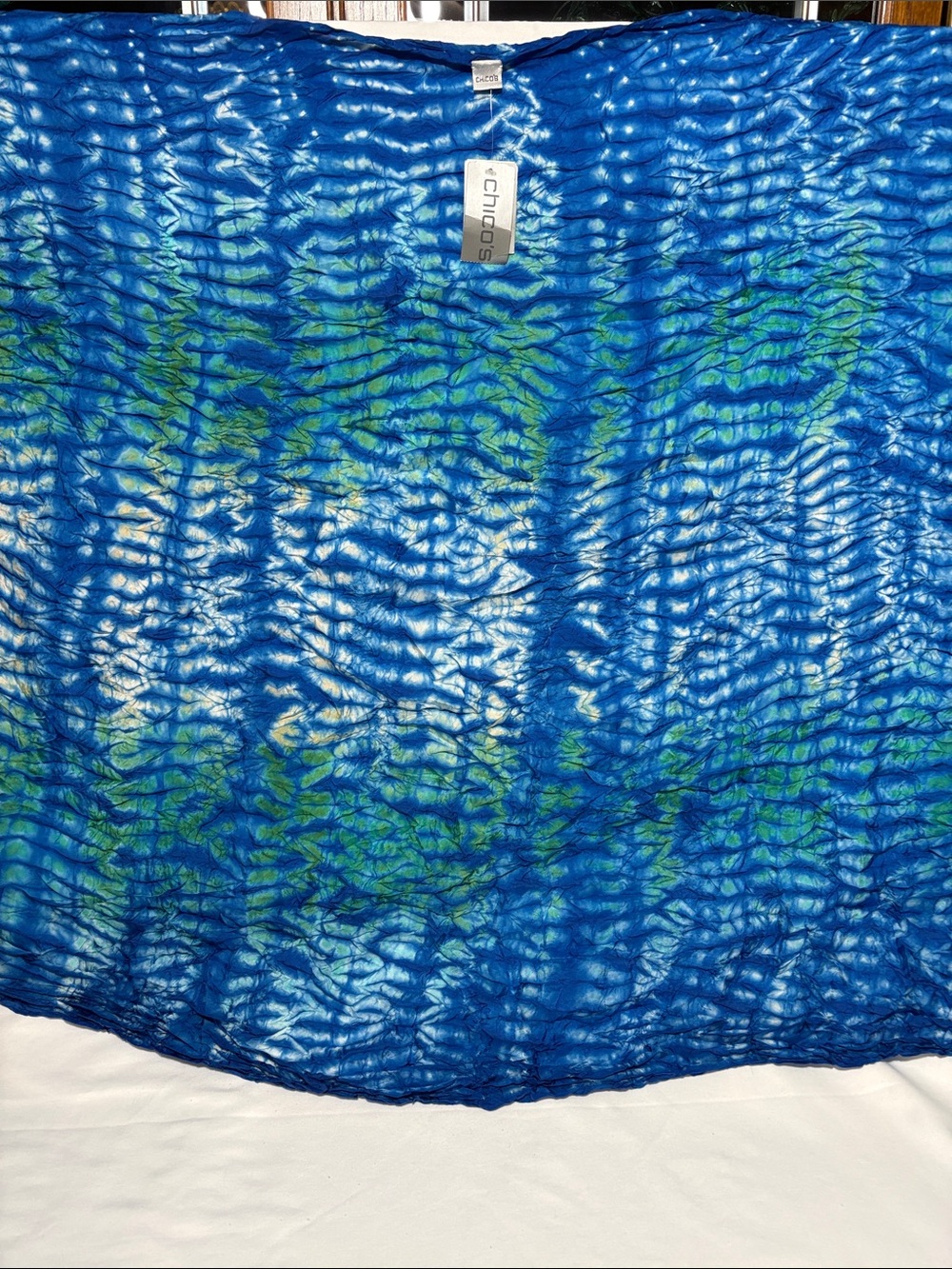 Chico's Blue and Green Crinkle Textured Wrap Scarf